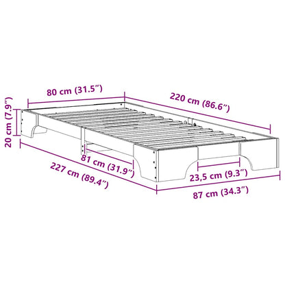 Bed Frame White 80 x 220 cm Solid Pine Wood