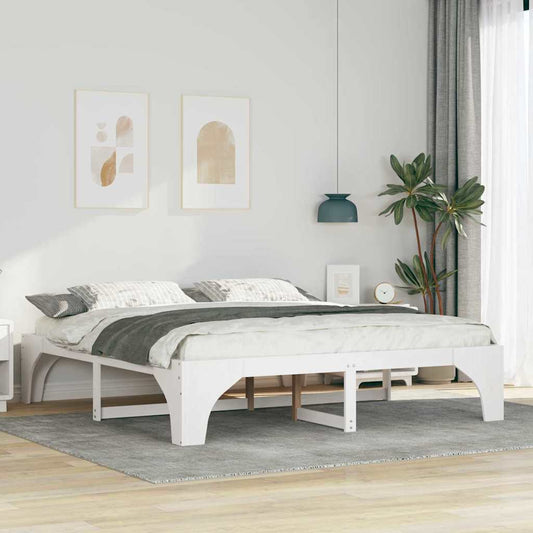 Bed Frame White 200 x 200 cm Solid Pine Wood