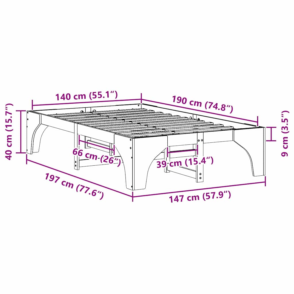 Bed Frame Brown 140 x 190 cm Solid Pine Wood