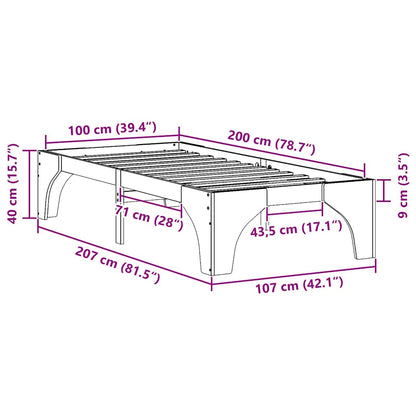 Bed Frame Brown 100 x 200 cm Solid Pine Wood