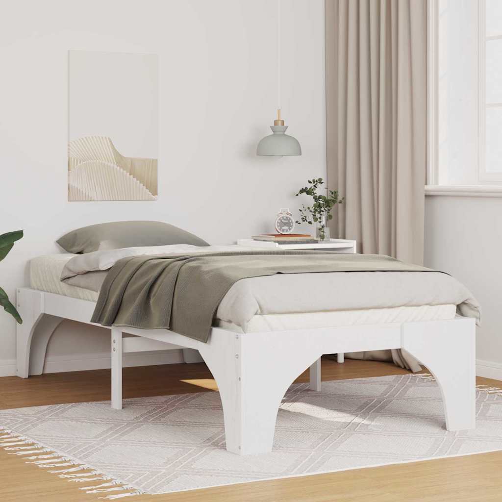 Bed Frame White 100 x 200 cm Solid Pine Wood