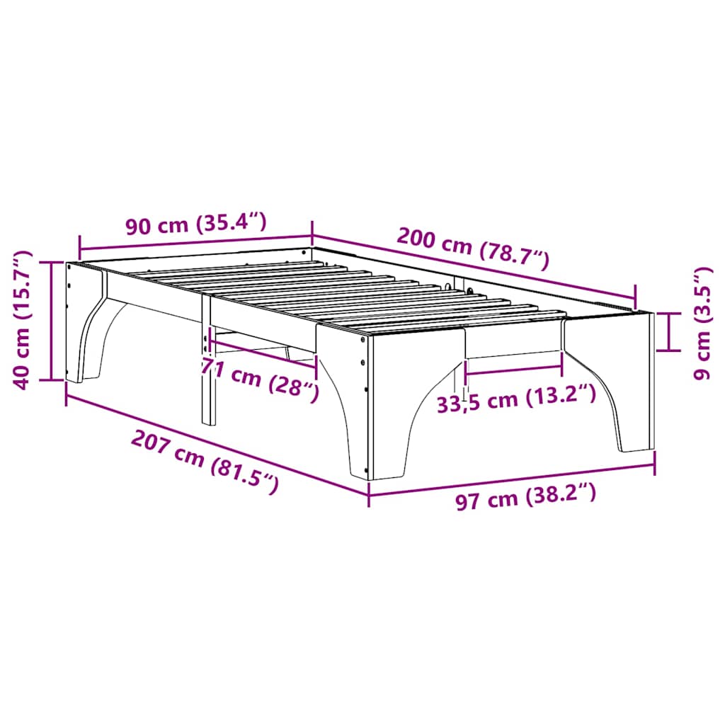 Bed Frame White 90 x 200 cm Solid Pine Wood