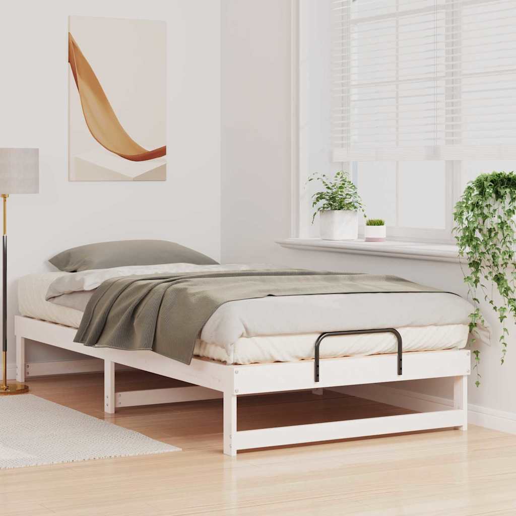 Bed Frame White 100 x 200 cm Solid Pine Wood