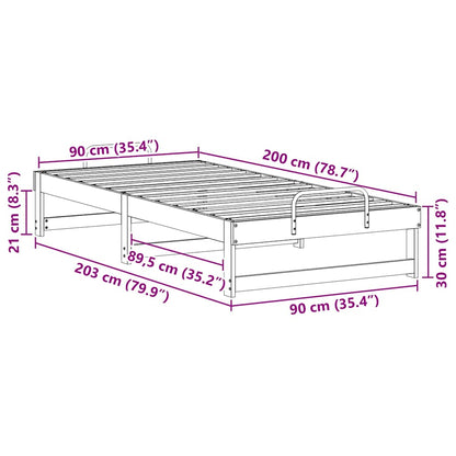 Bed Frame White 90 x 200 cm Solid Pine Wood