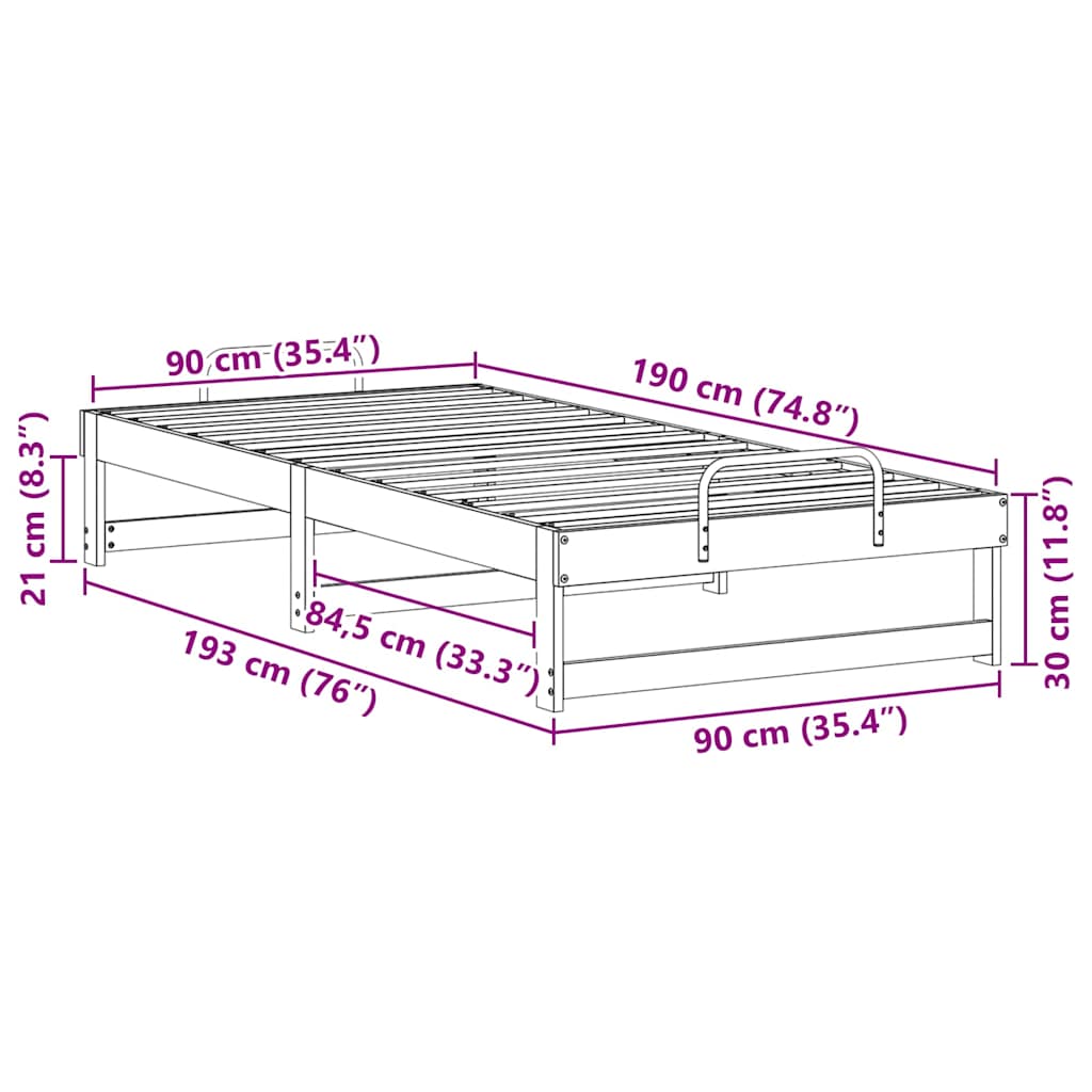 Bed Frame White 90 x 190 cm Solid Pine Wood