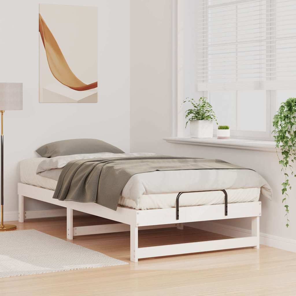 Bed Frame White 75 x 190 cm Solid Pine Wood