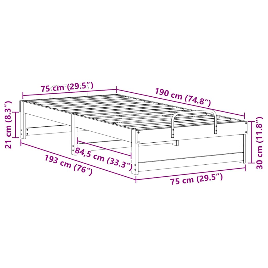 Bed Frame White 75 x 190 cm Solid Pine Wood
