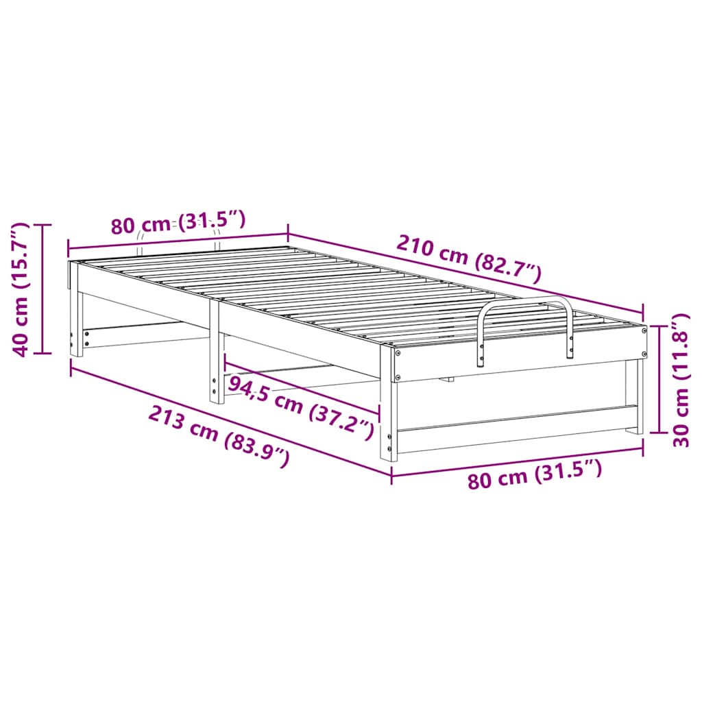 Bed Frame White 80 x 210 cm Solid Pine Wood