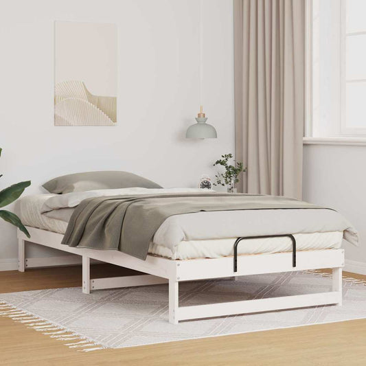 Bed Frame White 100 x 210 cm Solid Pine Wood