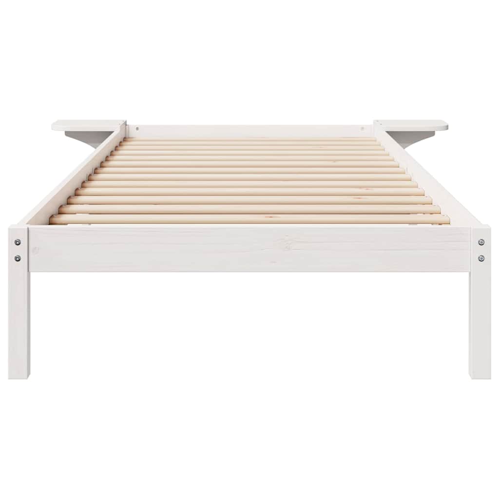 Bed Frame with Side Tables White 80 x 210 cm Solid Pine Wood