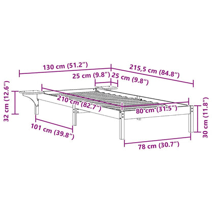 Bed Frame with Side Tables Wax Brown 80 x 210 cm