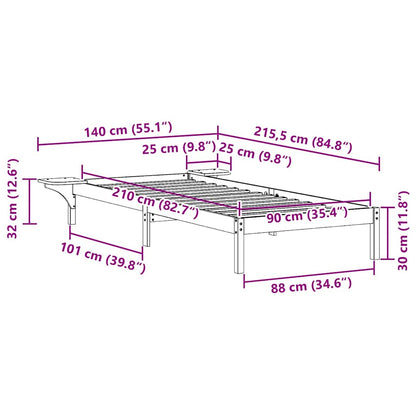 Bed Frame with Side Tables Wax Brown 90 x 210 cm