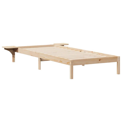 Bed Frame with Side Tables Natural 100 x 210 cm Solid Pine Wood