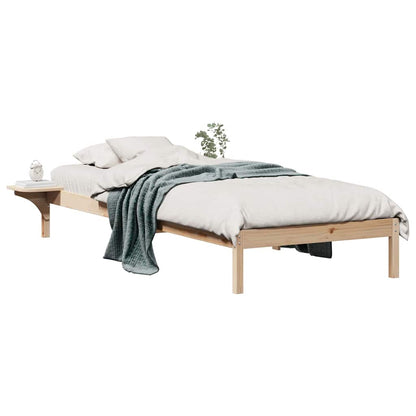 Bed Frame with Side Tables Natural 100 x 210 cm Solid Pine Wood
