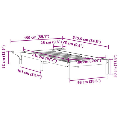 Bed Frame with Side Tables Natural 100 x 210 cm Solid Pine Wood