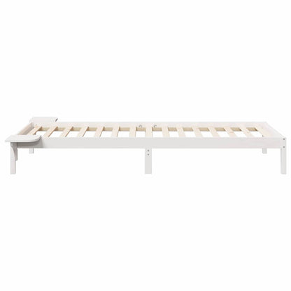 Bed Frame with Side Tables White 100 x 210 cm Solid Pine Wood