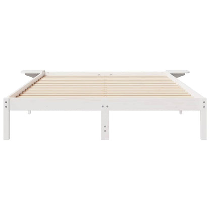 Bed Frame with Side Tables White 140 x 210 cm Solid Pine Wood