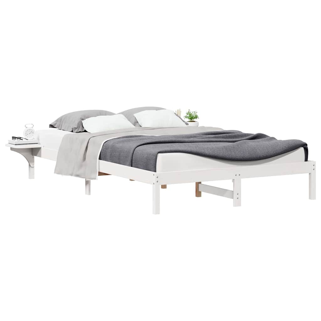 Bed Frame with Side Tables White 140 x 210 cm Solid Pine Wood