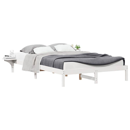 Bed Frame with Side Tables White 140 x 210 cm Solid Pine Wood