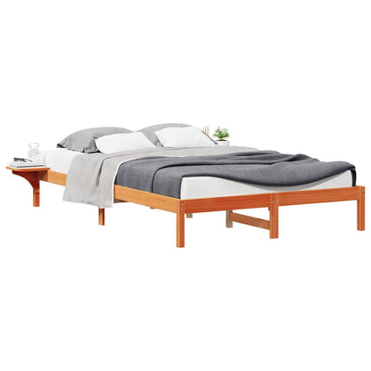 Bed Frame with Side Tables Wax Brown 140 x 210 cm