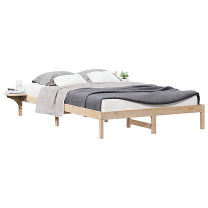 Bed Frame with Side Tables Natural 160 x 210 cm Solid Pine Wood