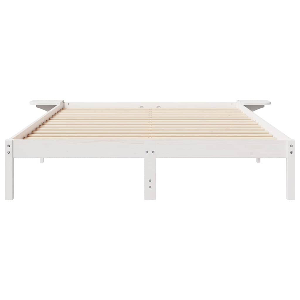 Bed Frame with Side Tables White 160 x 210 cm Solid Pine Wood