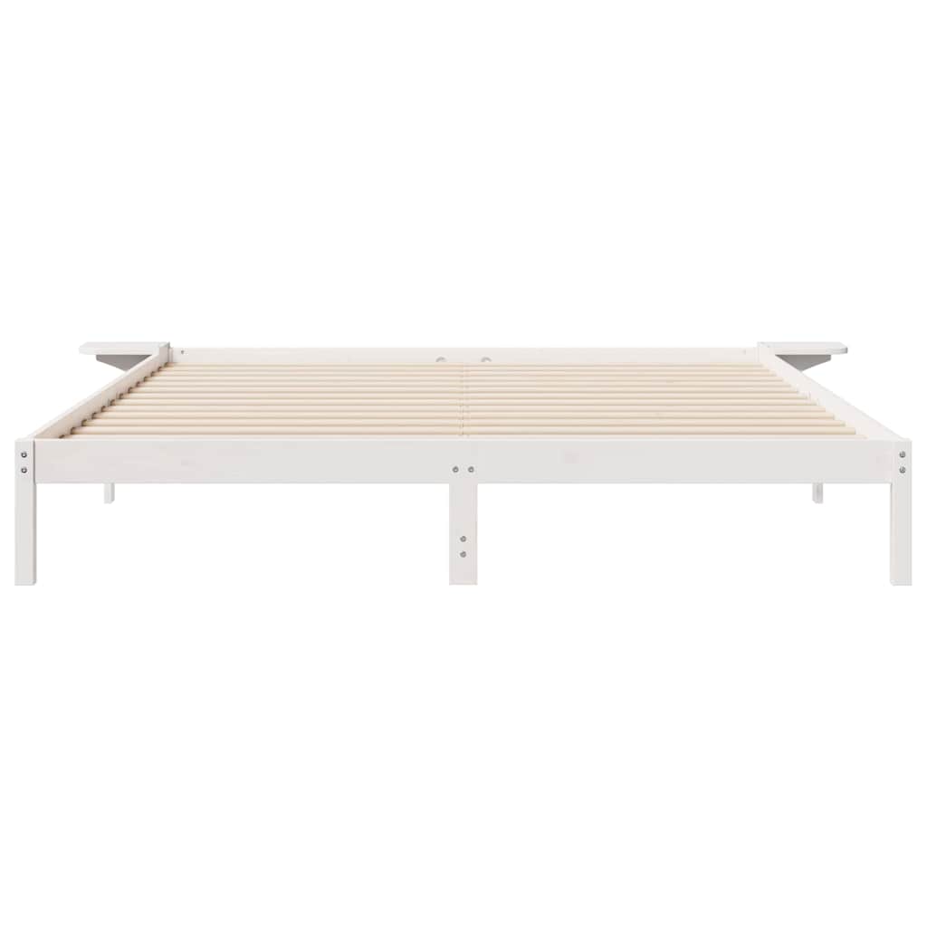 Bed Frame with Side Tables White 180 x 210 cm Solid Pine Wood