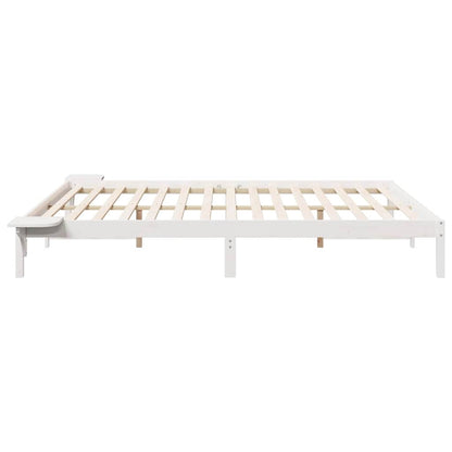 Bed Frame with Side Tables White 180 x 210 cm Solid Pine Wood