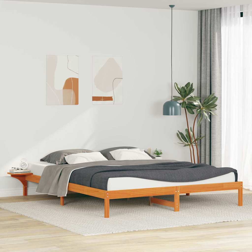 Bed Frame with Side Tables Wax Brown 180 x 210 cm