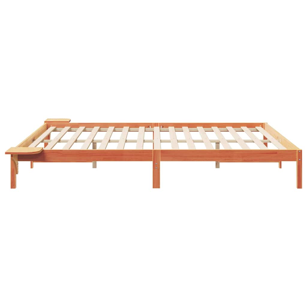 Bed Frame with Side Tables Wax Brown 200 x 210 cm