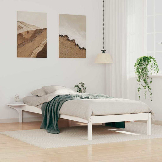 Bed Frame with Side Tables White 80 x 220 cm Solid Pine Wood