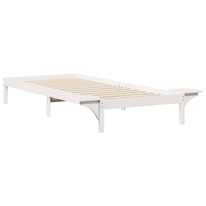 Bed Frame with Side Tables White 80 x 220 cm Solid Pine Wood