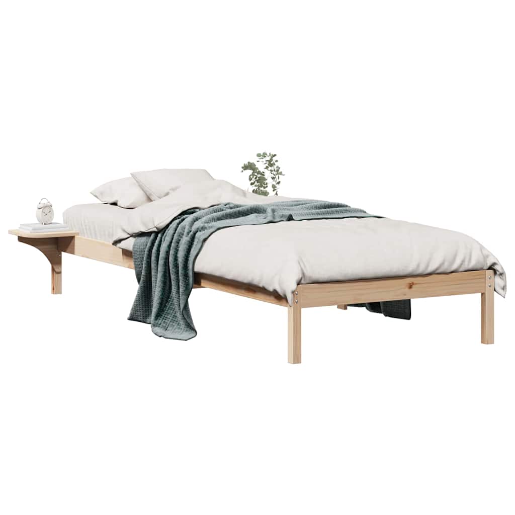 Bed Frame with Side Tables Natural 90 x 220 cm Solid Pine Wood