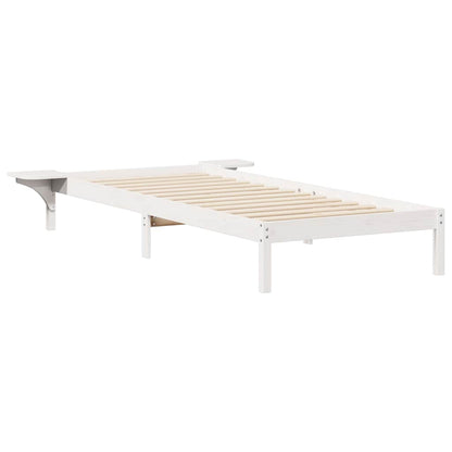 Bed Frame with Side Tables White 90 x 220 cm Solid Pine Wood