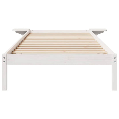 Bed Frame with Side Tables White 90 x 220 cm Solid Pine Wood