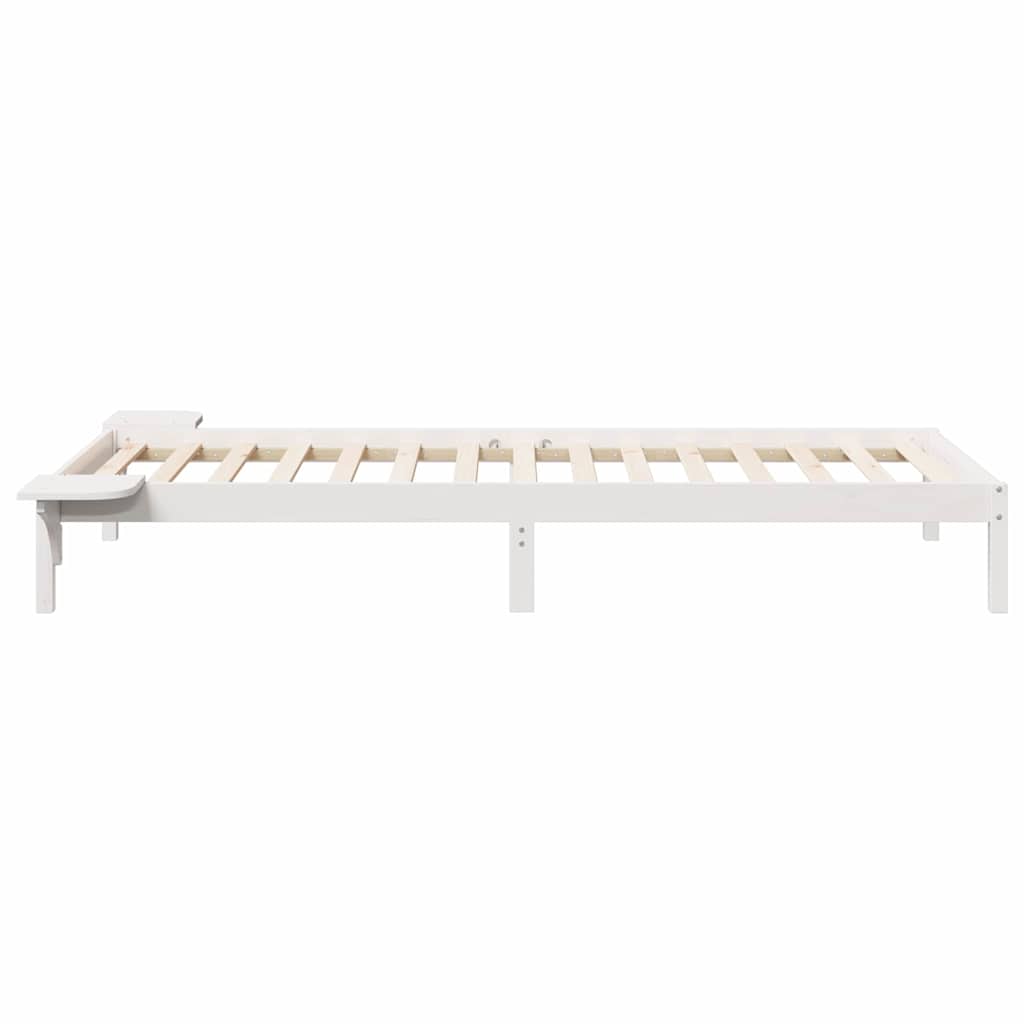 Bed Frame with Side Tables White 90 x 220 cm Solid Pine Wood