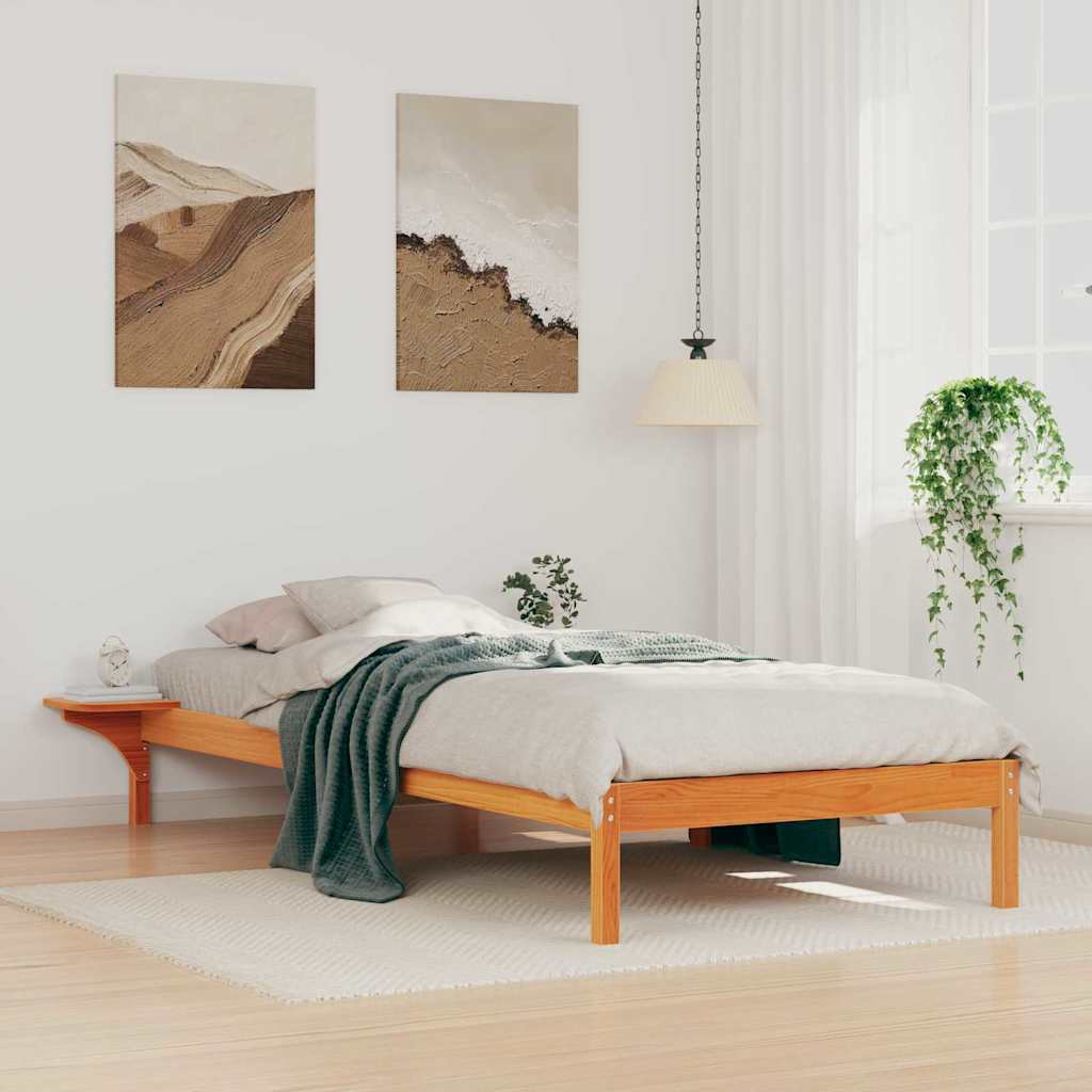 Bed Frame with Side Tables Wax Brown 90 x 220 cm