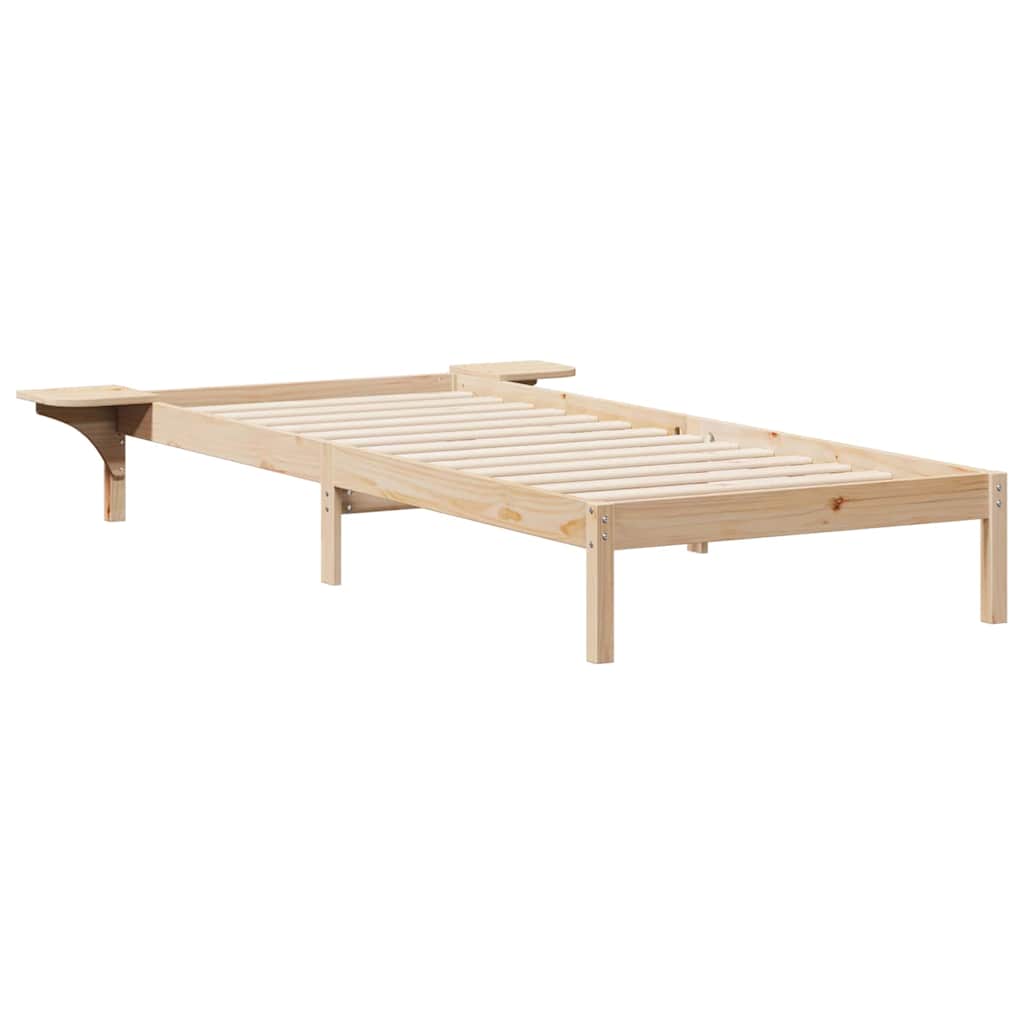 Bed Frame with Side Tables Natural 100 x 220 cm Solid Pine Wood