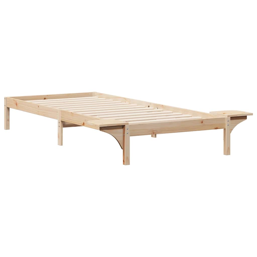 Bed Frame with Side Tables Natural 100 x 220 cm Solid Pine Wood
