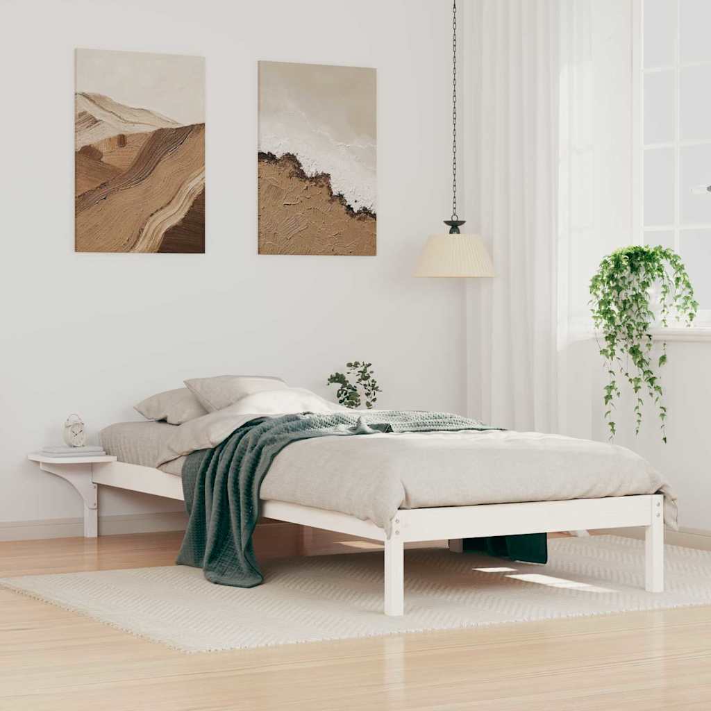Bed Frame with Side Tables White 100 x 220 cm Solid Pine Wood