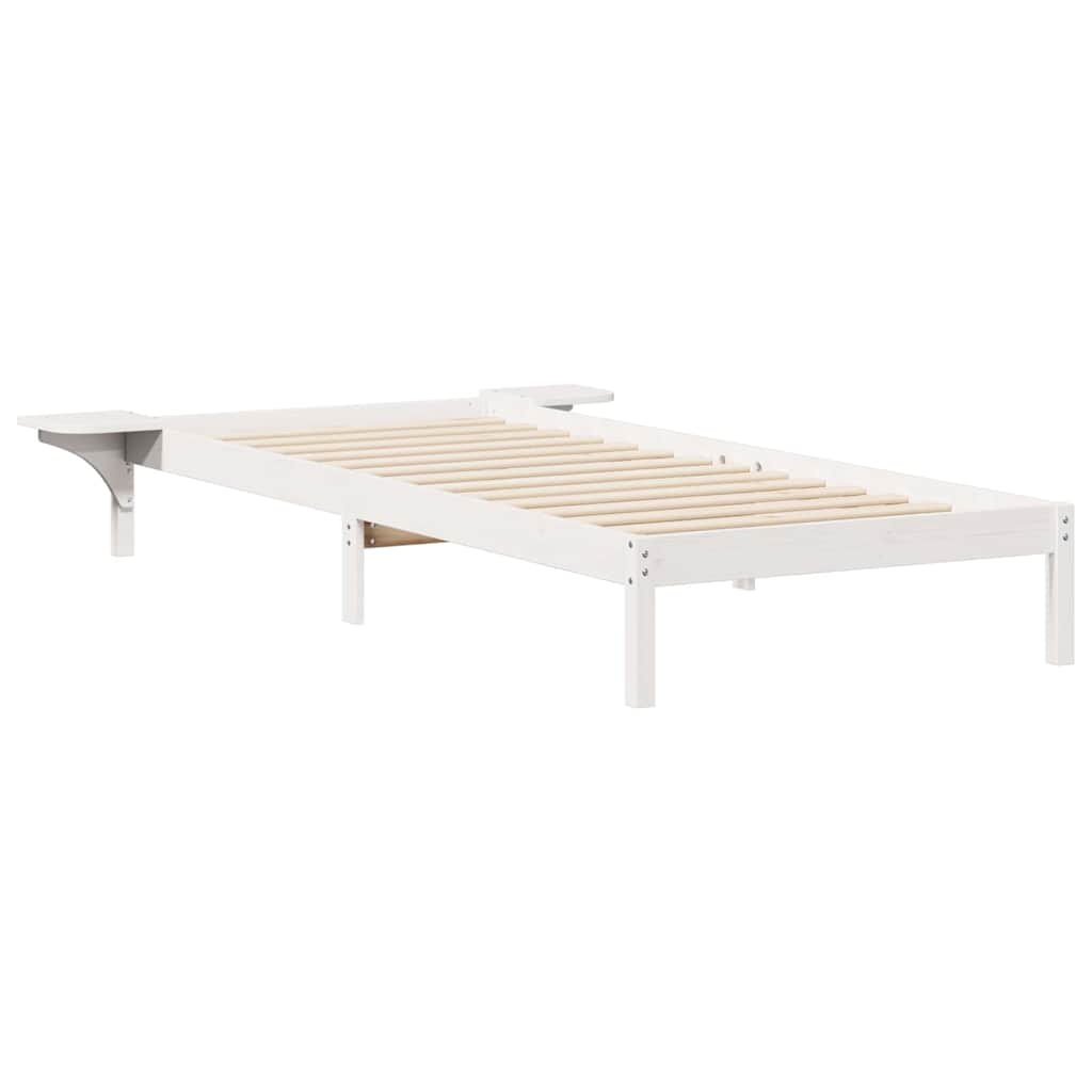 Bed Frame with Side Tables White 100 x 220 cm Solid Pine Wood