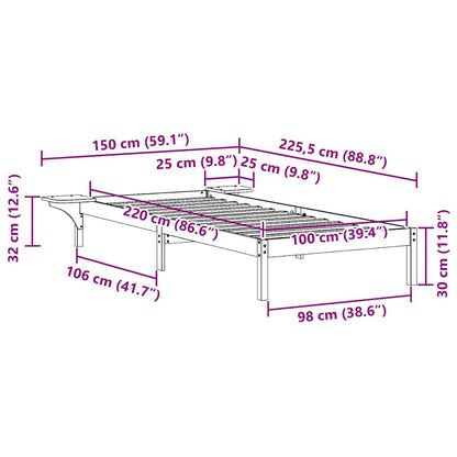 Bed Frame with Side Tables Wax Brown 100 x 220 cm