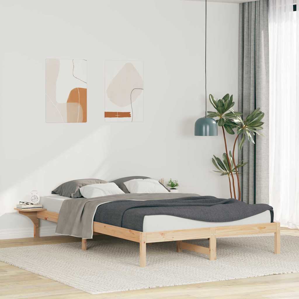 Bed Frame with Side Tables Natural 140 x 220 cm Solid Pine Wood