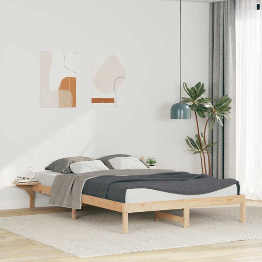 Bed Frame with Side Tables Natural 140 x 220 cm Solid Pine Wood