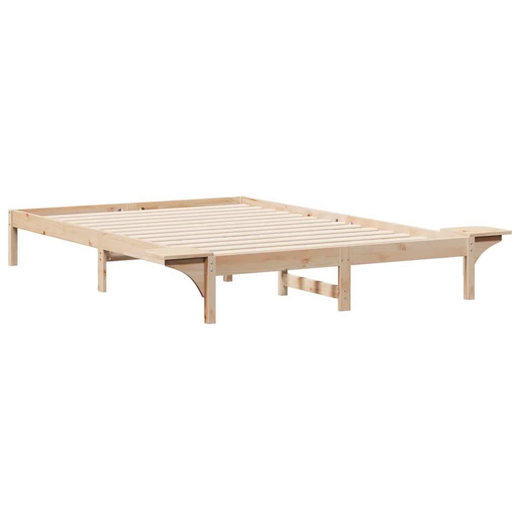 Bed Frame with Side Tables Natural 140 x 220 cm Solid Pine Wood