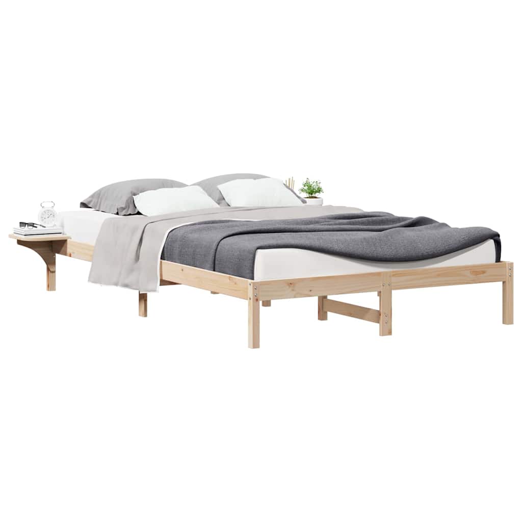 Bed Frame with Side Tables Natural 140 x 220 cm Solid Pine Wood