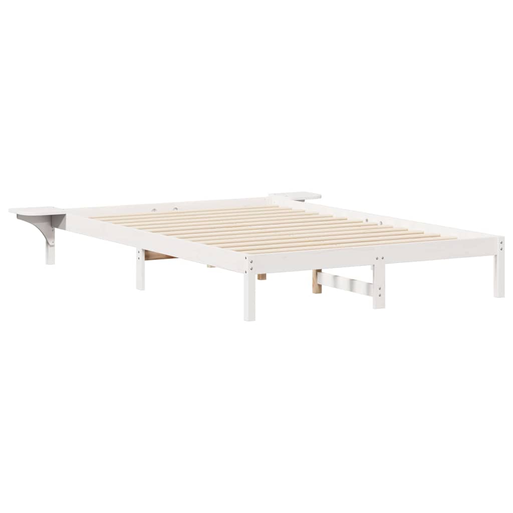 Bed Frame with Side Tables White 140 x 220 cm Solid Pine Wood