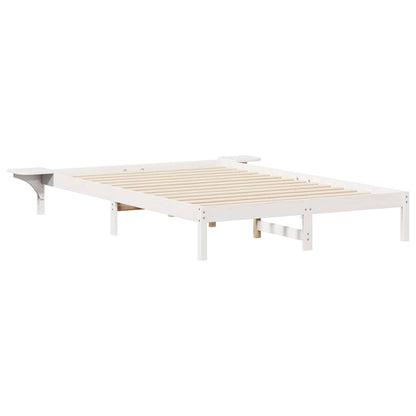 Bed Frame with Side Tables White 140 x 220 cm Solid Pine Wood