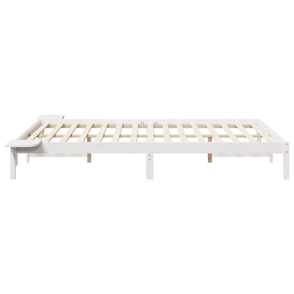 Bed Frame with Side Tables White 140 x 220 cm Solid Pine Wood