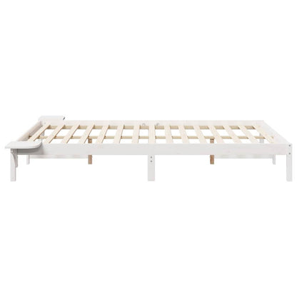 Bed Frame with Side Tables White 140 x 220 cm Solid Pine Wood